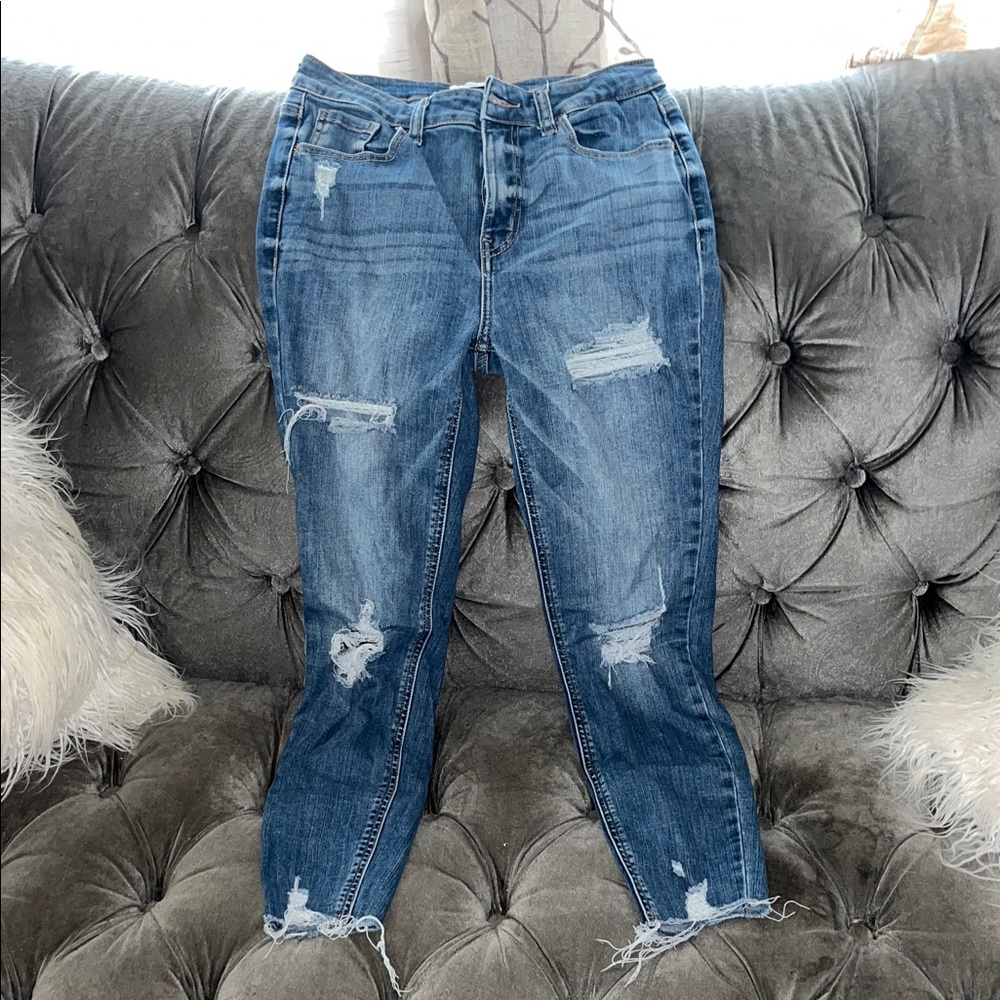 Casual Blue Distressed Boyfriend Jeans